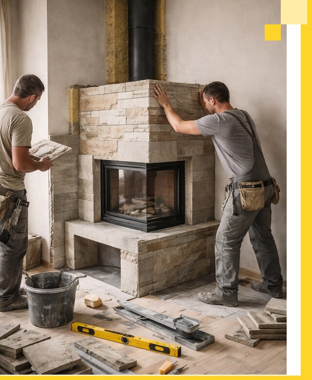 Угловые камины под ключ проект, монтаж и отделка в Славгороде