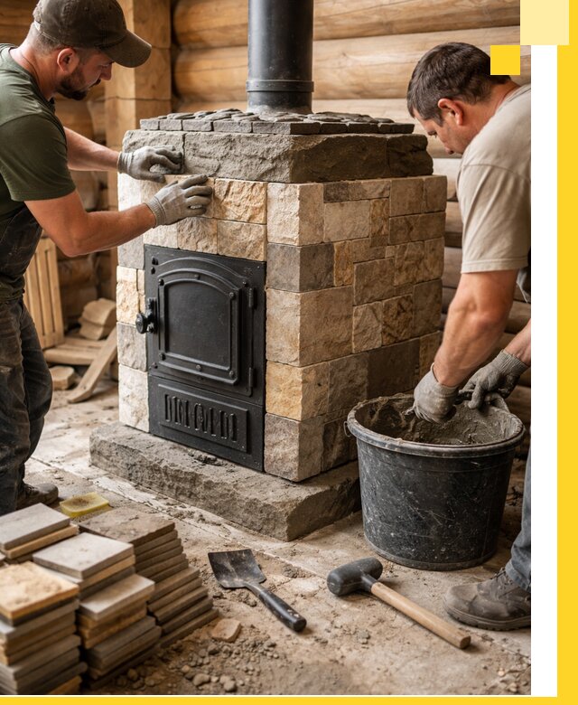 Облицовка банной печи под ключ в Славгороде: камень и плитка