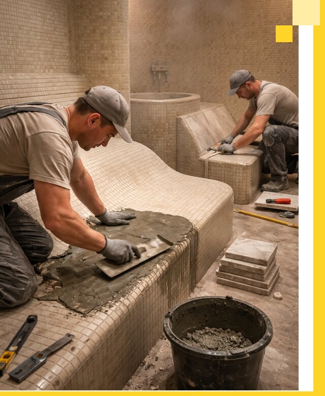 Лежаки для хамама под ключ в Славгороде, проект и монтаж