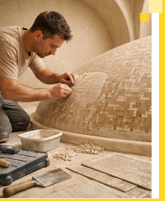 Профессиональная укладка мозаики для хамама под ключ в Славгороде